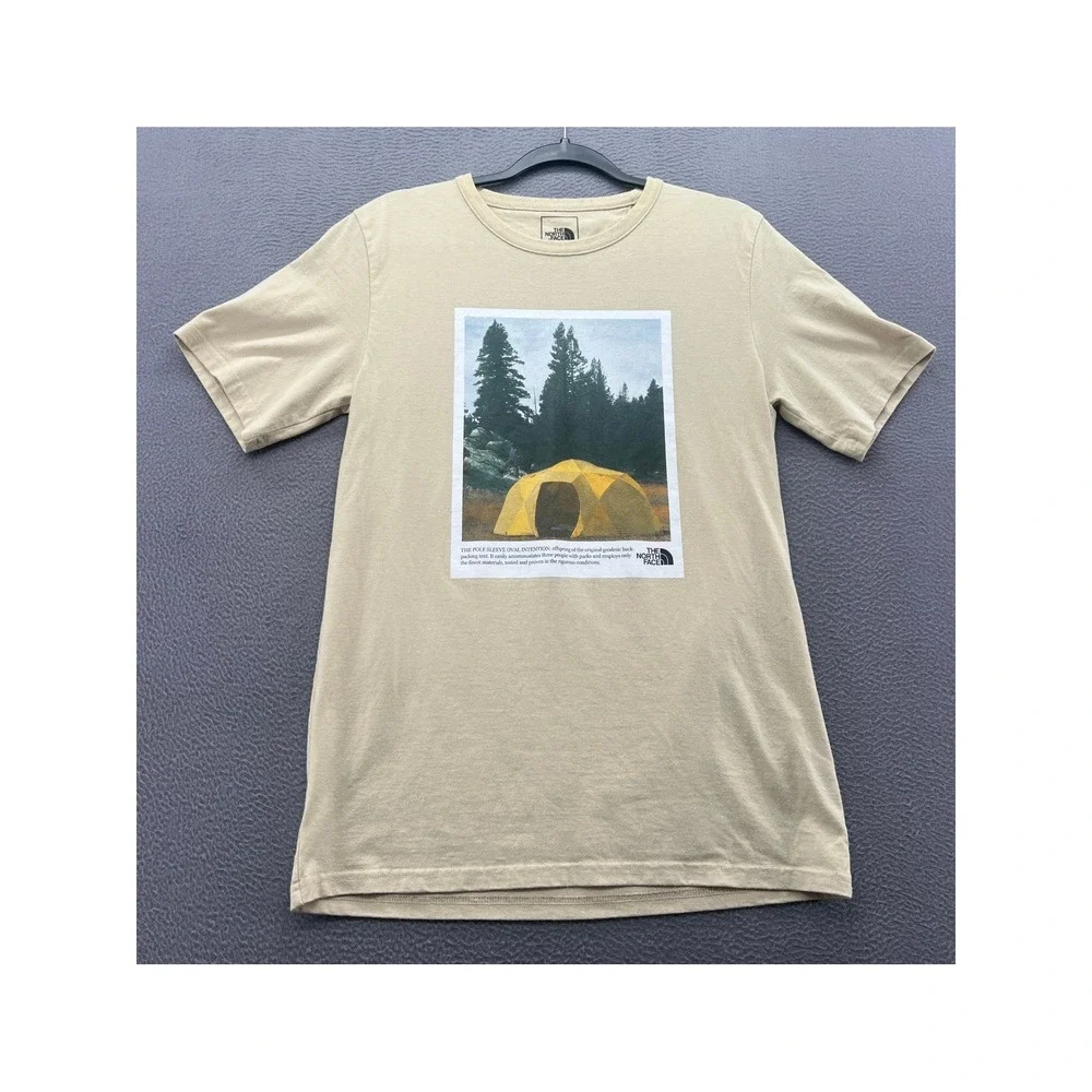 The North Face Shirt Mens Sz S Oval Intention Tent Graphic T-Shirt Tan Beige